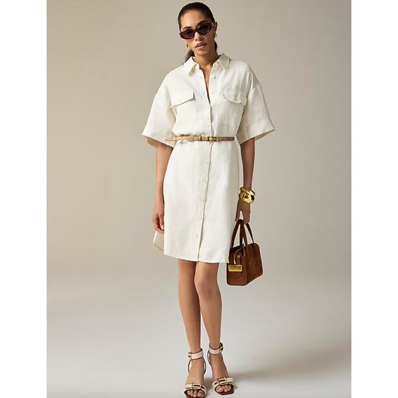 J.Crew Tall Utility Shirtdress Linen Natural Beige Relaxed Pockets Small NWT - Picture 1 of 12